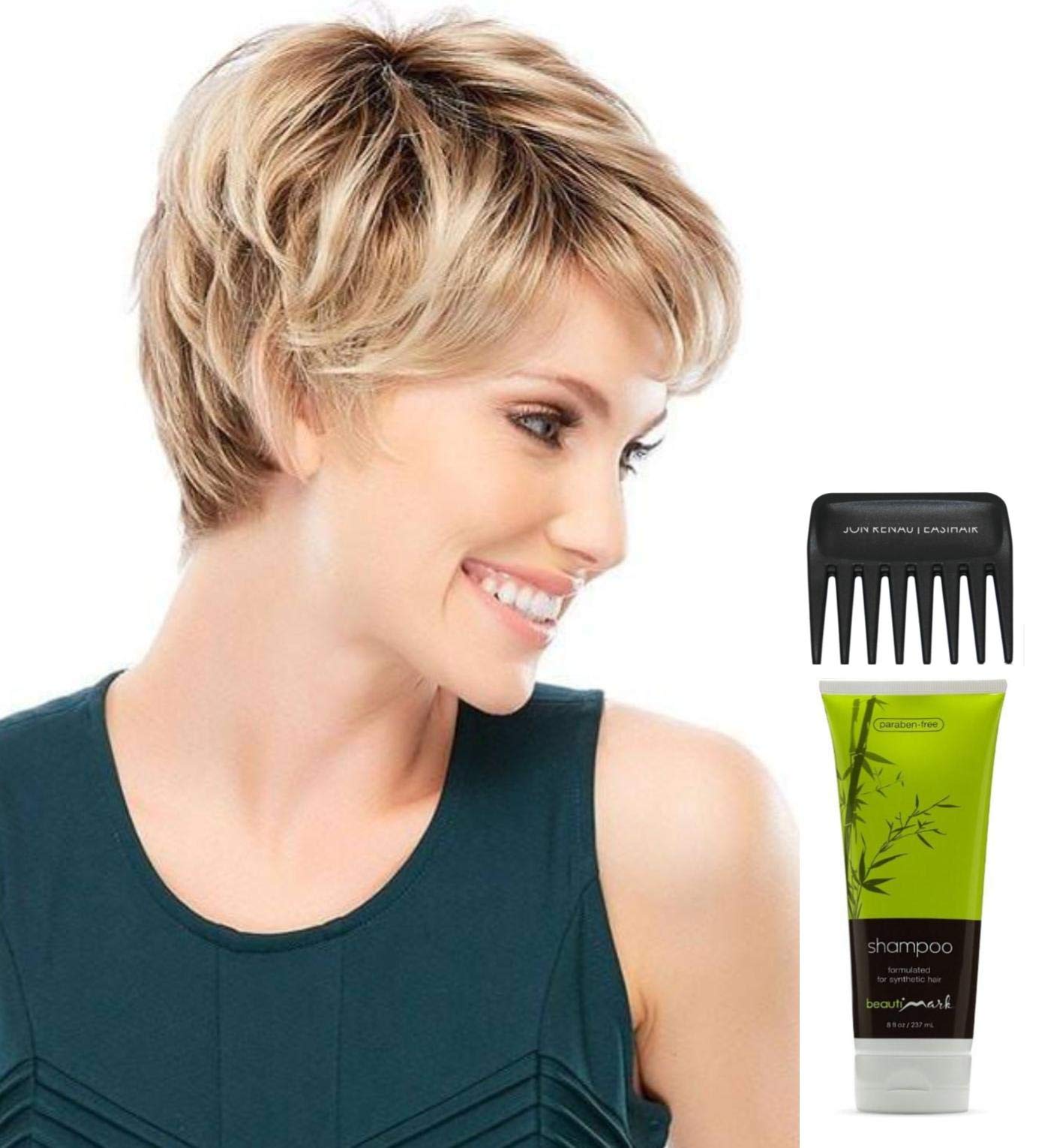 Jon Renau Allure Wig Bundle - 4 Items Including Synthetic Shampoo, Wide Tooth Comb & Christy's Wigs Q&A Booklet (Color 1B) - Perfect for Daily Wear, Cosplay & Hair Loss Solutions
