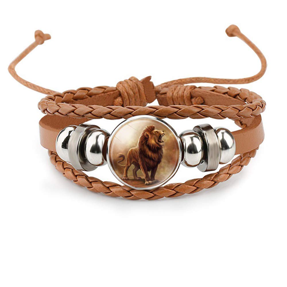 Adjustable Lion Braided Leather Bracelet for Women - Handmade Charm Bracelet with Adjustable Closure, Boho Jewelry Gift for Her - Perfect for Everyday Wear, Parties & Special Occasions