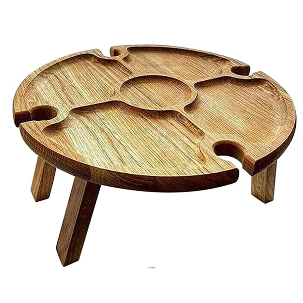 Portable Wooden Folding Picnic Table with Wine Glass Holder - 2-in-1 Outdoor Dining Set with Compartment for Cheese & Fruit - Perfect for Garden Parties, Camping Trips, Beach Outings and Backyard BBQs
