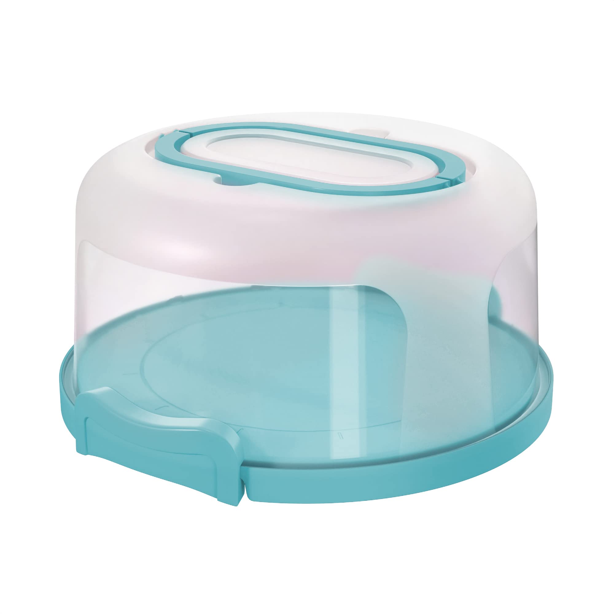 Premium Round Cake Carrier & Serving Tray - 2-Sided 5-Section Portable Cake Stand for 10 Inch Cakes & Pies with Handle | Perfect for Birthday Parties, Wedding Desserts & Bakery Storage (Aqua Blue)