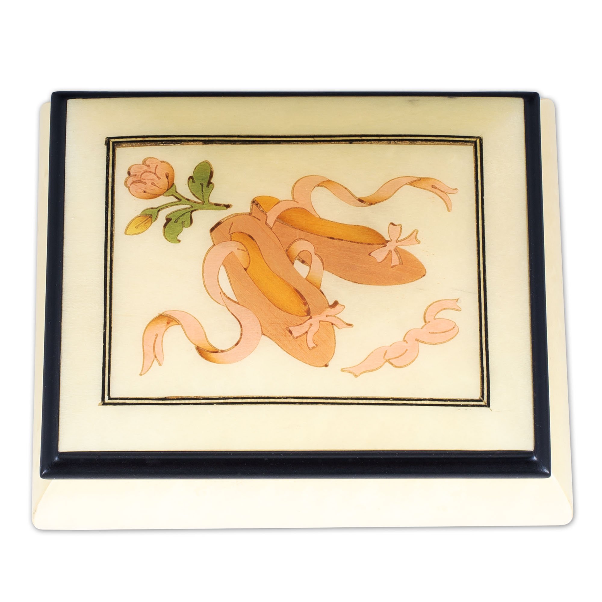 Handmade Italian Music Jewelry Box from Sorrento - White Ballet Slipper Design with Inlaid Details & Customizable Tune | Perfect Gift for Dancers, Collectors & Home Decor