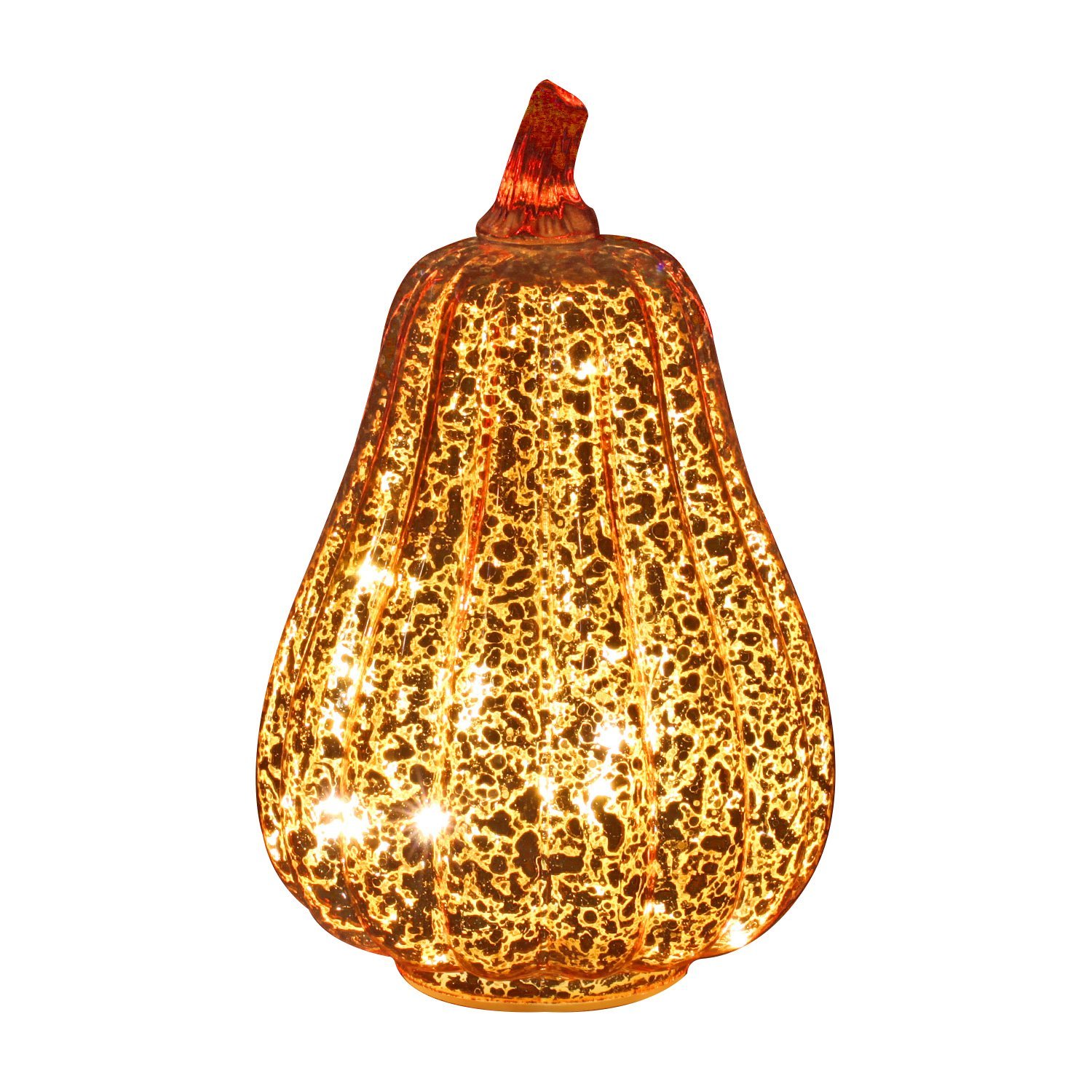 Romingo Mercury Glass Pumpkin Light with Timer - Gold Halloween Decor, Fall & Thanksgiving Decoration (8.7 Inch) - Perfect for Porch, Mantel, and Tabletop Displays
