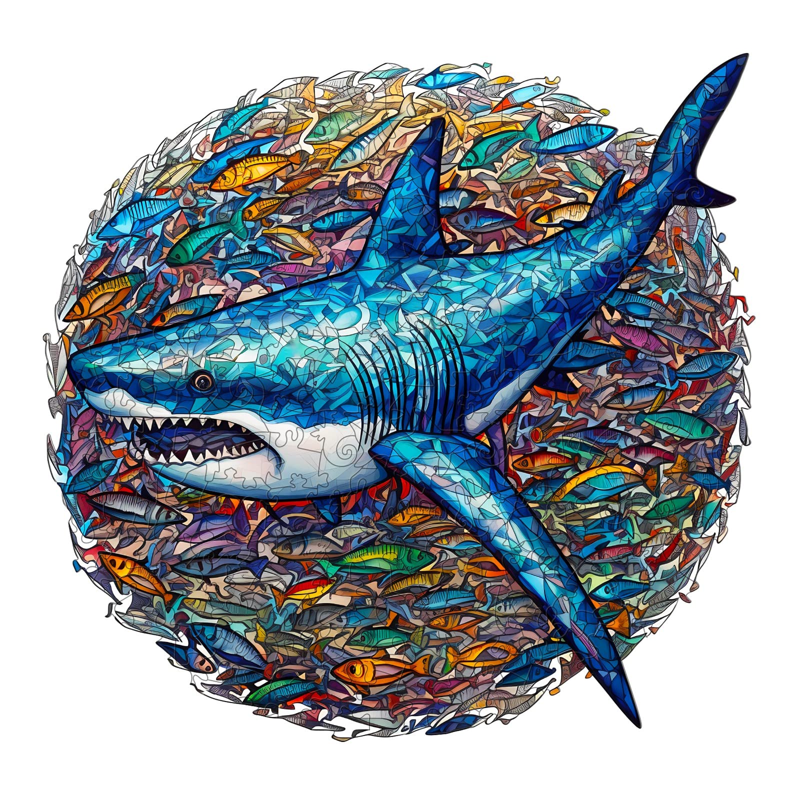 Premium 280-Piece Wooden Shark Puzzle for Adults & Kids - 13.8