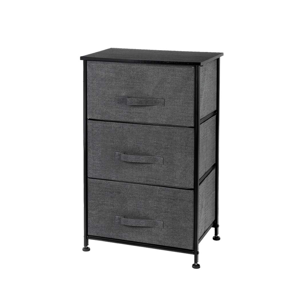Modern Nightstand with 3 Fabric Drawers - Wood Top Bedside Table with Storage Bins for Bedroom, Hallway, Nursery - Lightweight Accent Furniture for Small Spaces (Grey) - Perfect for Storing Books, Lamps & Bedroom Essentials