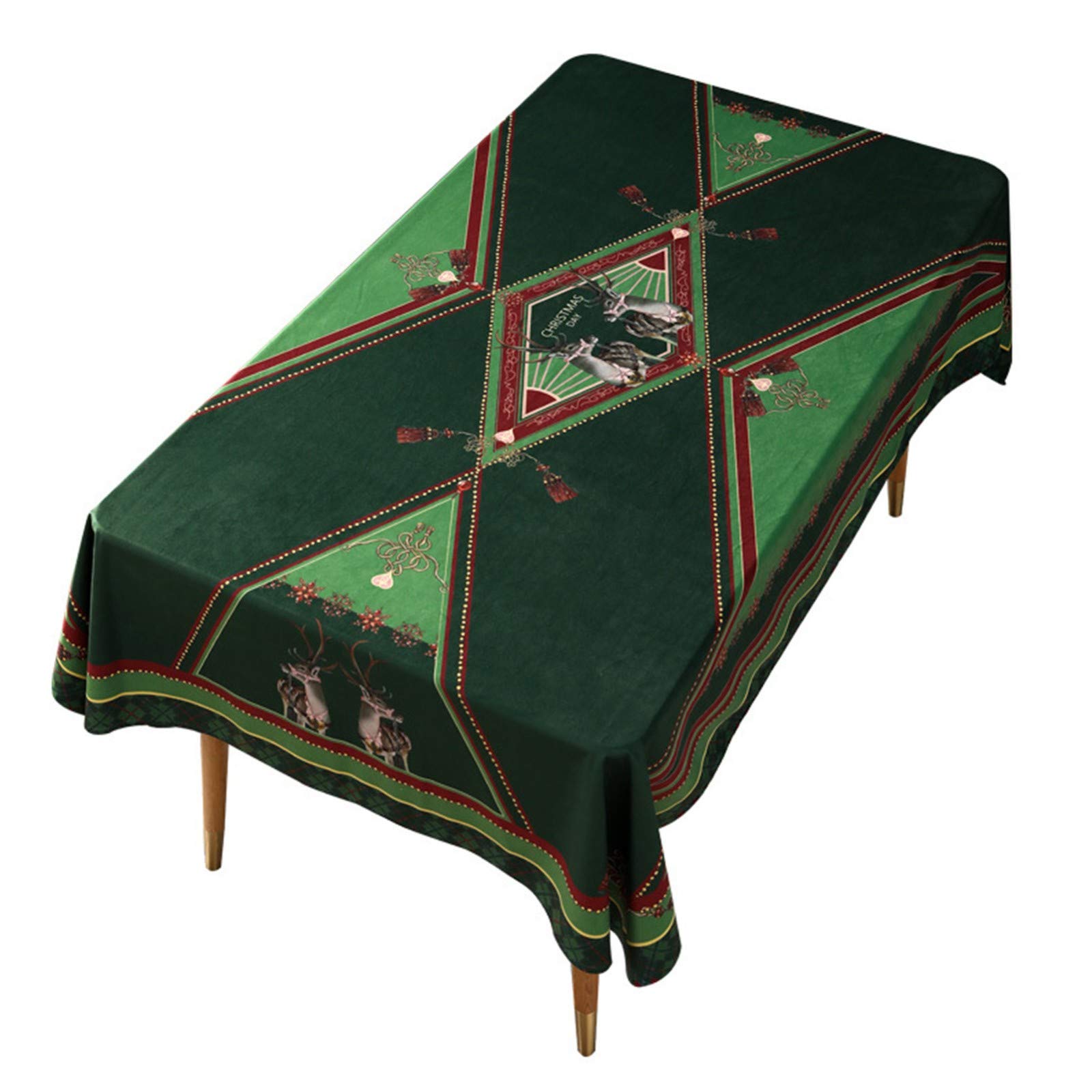 Premium Velvet Christmas Holiday Tablecloth - Waterproof, Spill-Proof & Washable - 55x55 Inch Green Rectangle Dining Table Cover for Festive Decorations, Parties & Family Gatherings