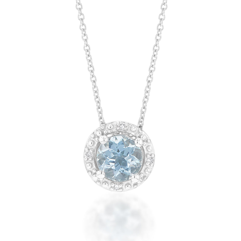 9ct White Gold 0.45ct Aquamarine and Diamond Halo Pendant Necklace - 45cm Chain - Elegant Jewelry for Women - Perfect for Weddings, Anniversaries & Special Occasions