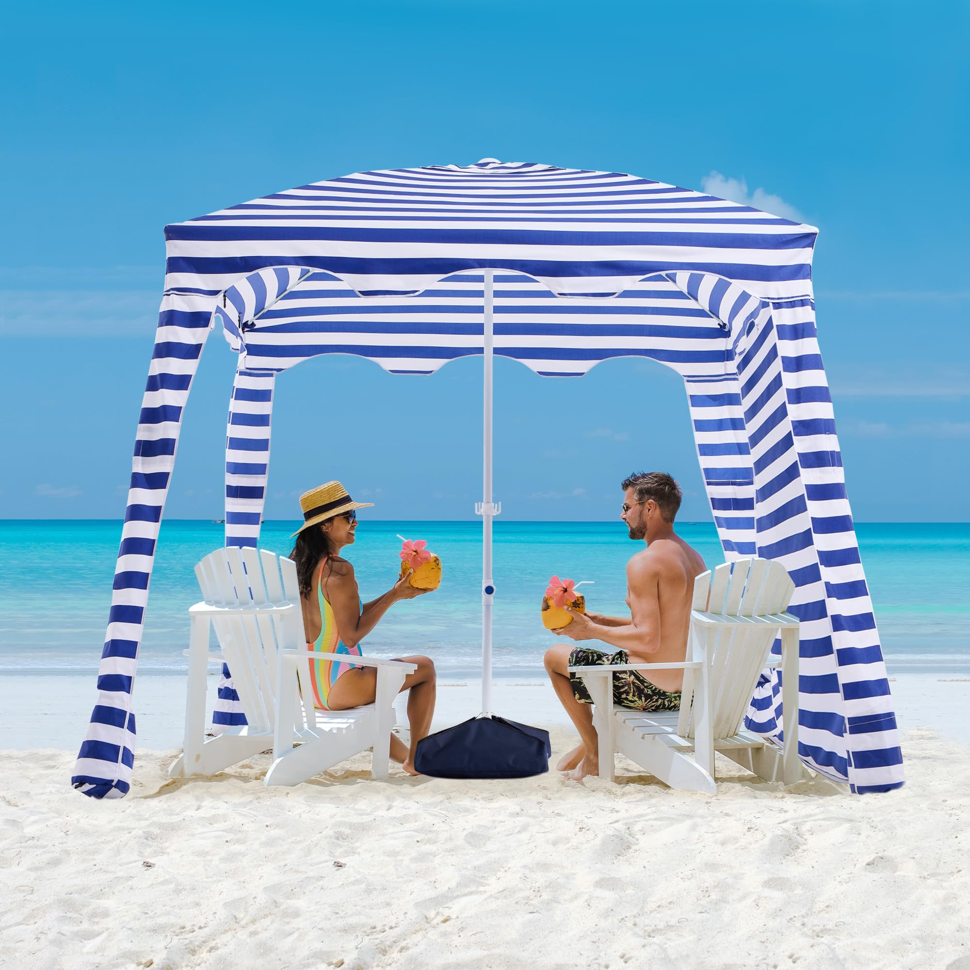 JEAREY 6.5x6.5ft Portable Beach Cabana with Detachable Sand Anchor & Side Walls - UPF 50+ Sun Protection, Easy Setup Beach Canopy for Sand - Perfect for Family Beach Trips, Poolside Relaxation & Outdoor Adventures