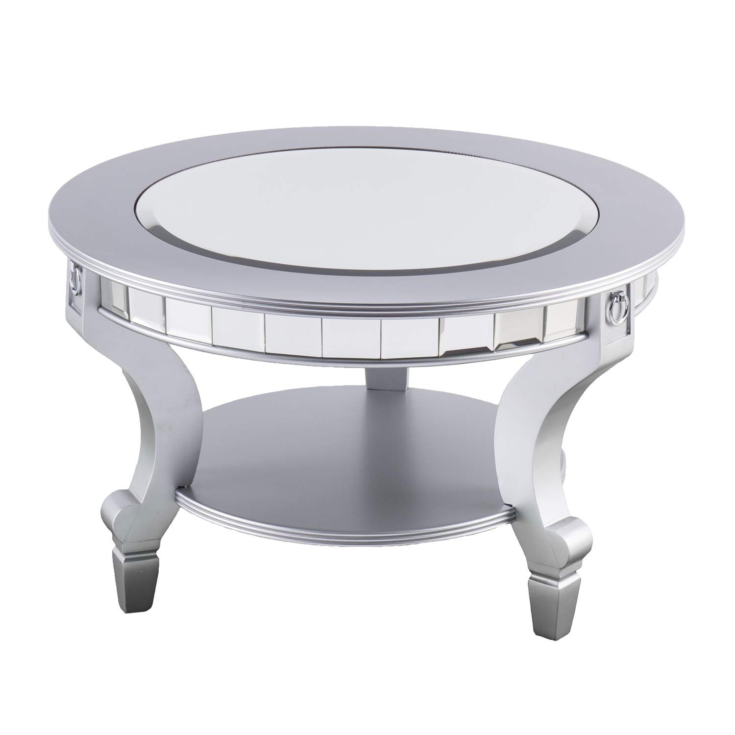 SEI Furniture Lindsay Glam Mirrored Round Coffee Table - Silver Finish Modern Living Room Centerpiece for Home Decor & Entertaining