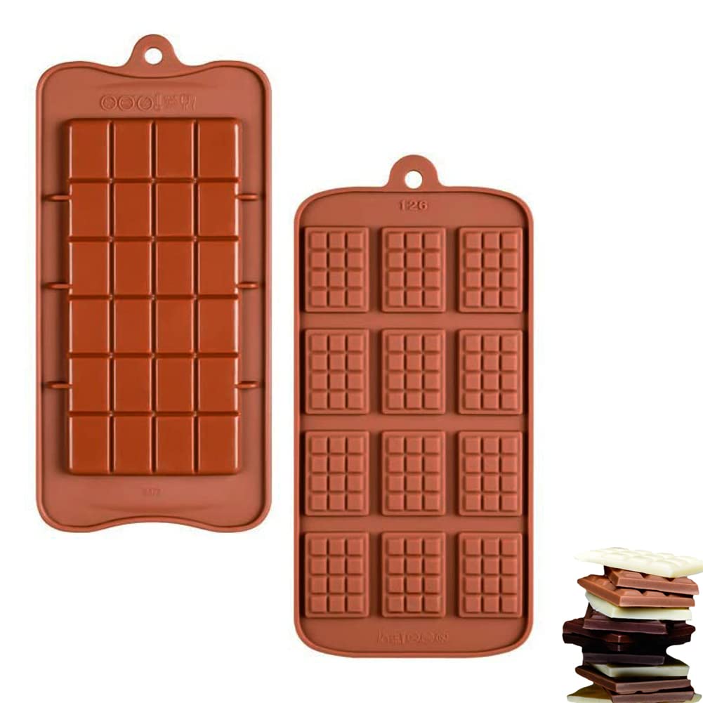 Break Apart Chocolate Molds - 2 Pack Waffle Silicone Candy Molds for Non-Stick Chocolate Bars | Perfect for DIY Candy Making, Baking Decorations & Homemade Desserts