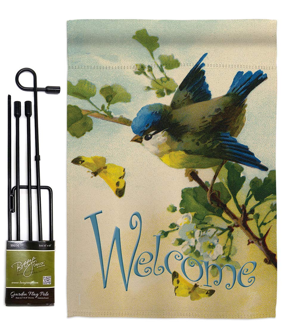 Breeze Decor Birds Welcome Garden Flag - Double-Sided Yard Banner for Home Decor