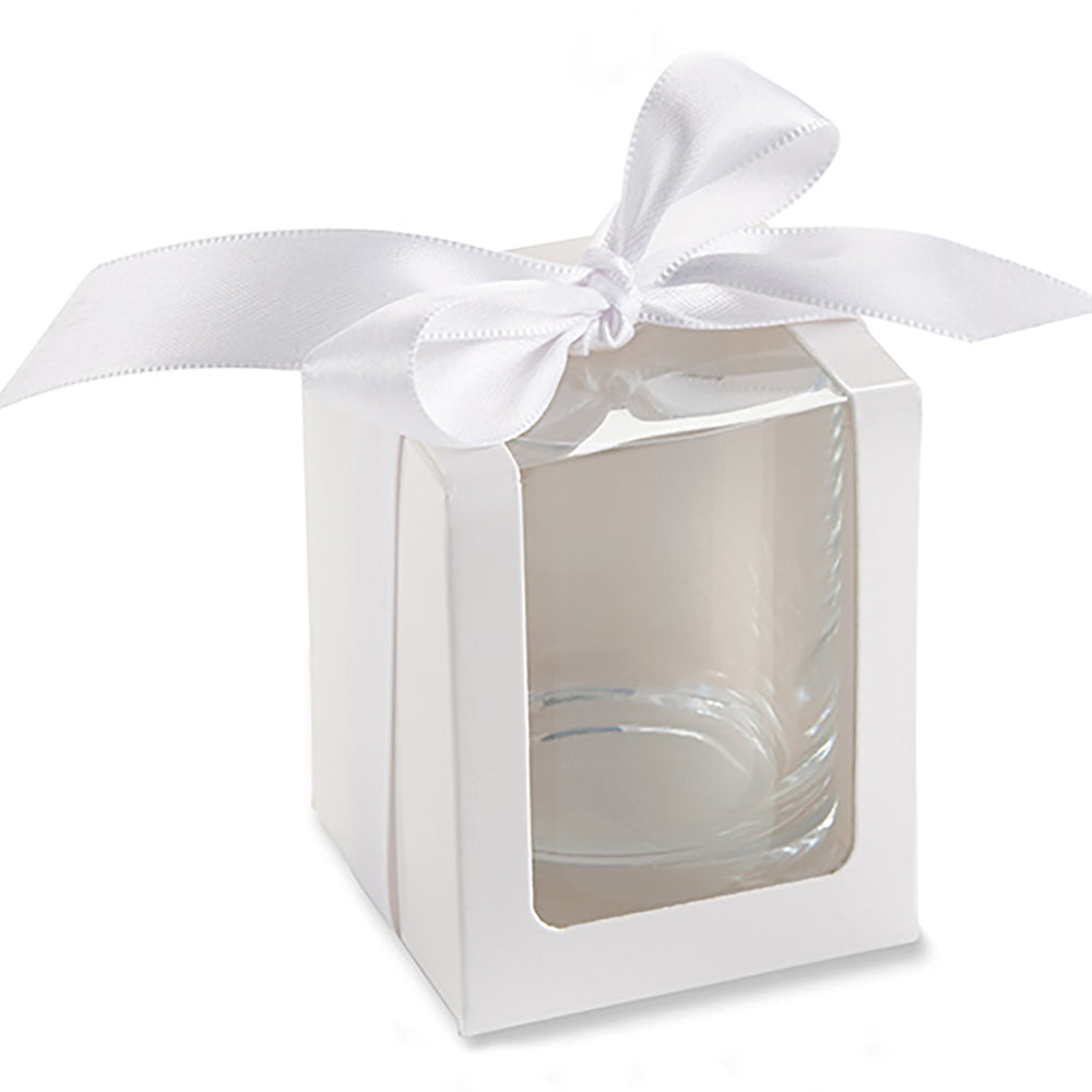 Premium White 2 oz Shot Glass & Votive Candle Holder Set - Elegant Gift Box with Ribbon (Pack of 20) - Perfect for Weddings, Parties, Bars & Home Decor