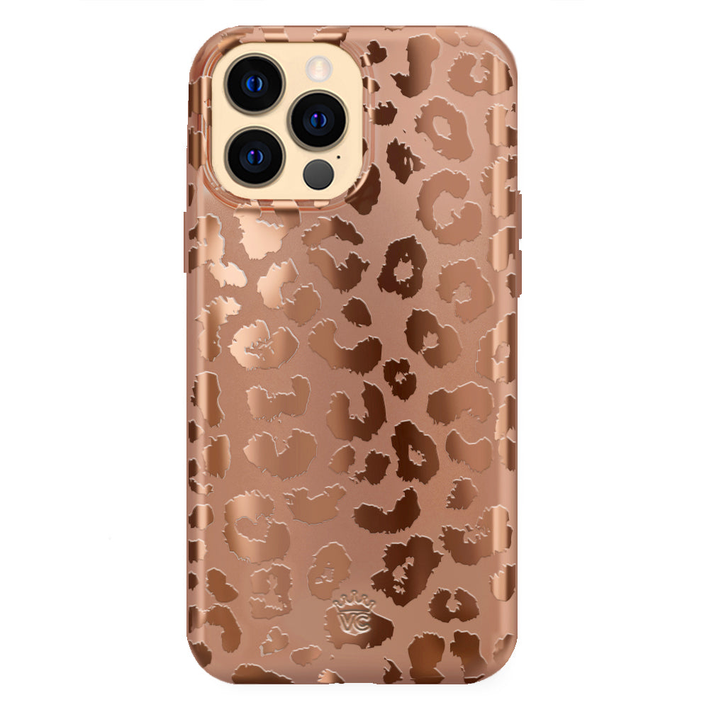 Bronze Chrome Leopard Print iPhone Case - Stylish Protective Cover for iPhone 13/14/15 Pro Max | Fashionable Phone Accessory for Women, Trendy Gift Idea for Birthday & Christmas
