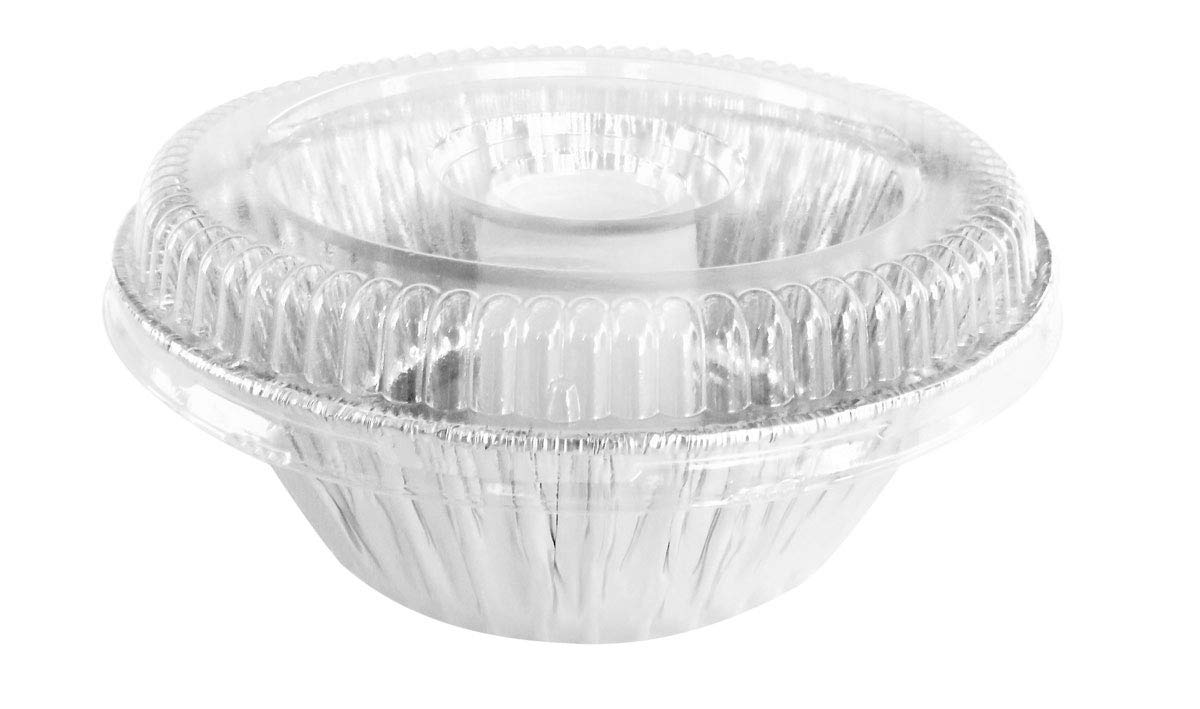 8 Inch Disposable Aluminum Angel Food Pan with Clear Dome Lid - 55oz Round Foil Pans for Baking, Cooking & Food Prep - 100-Pack - Perfect for Parties, Catering & Meal Prep