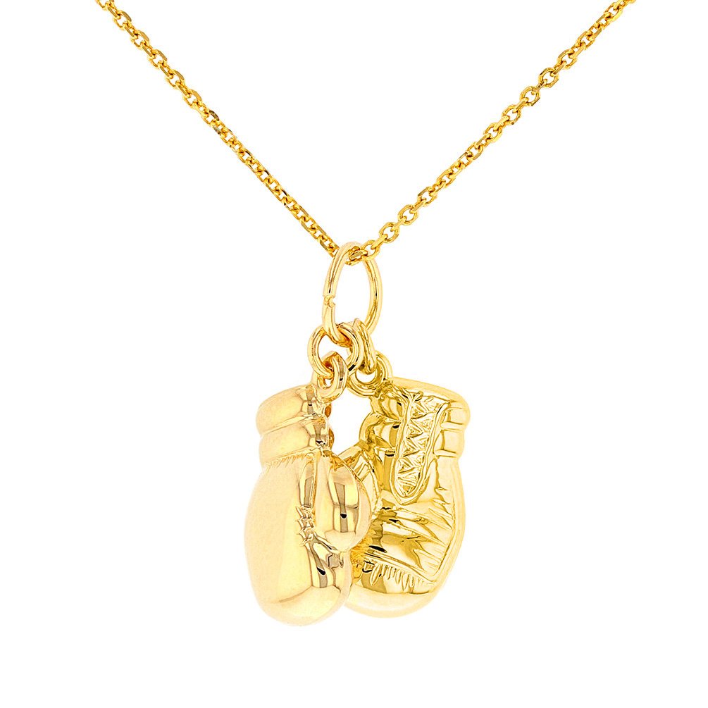 14K Yellow Gold 3D Boxing Gloves Charm Pendant Necklace for Men & Women - High Polish Sports Jewelry Gift for Boxing Lovers, Athletes, and Fitness Enthusiasts - Perfect for Gyms, Workouts, and Sports Events