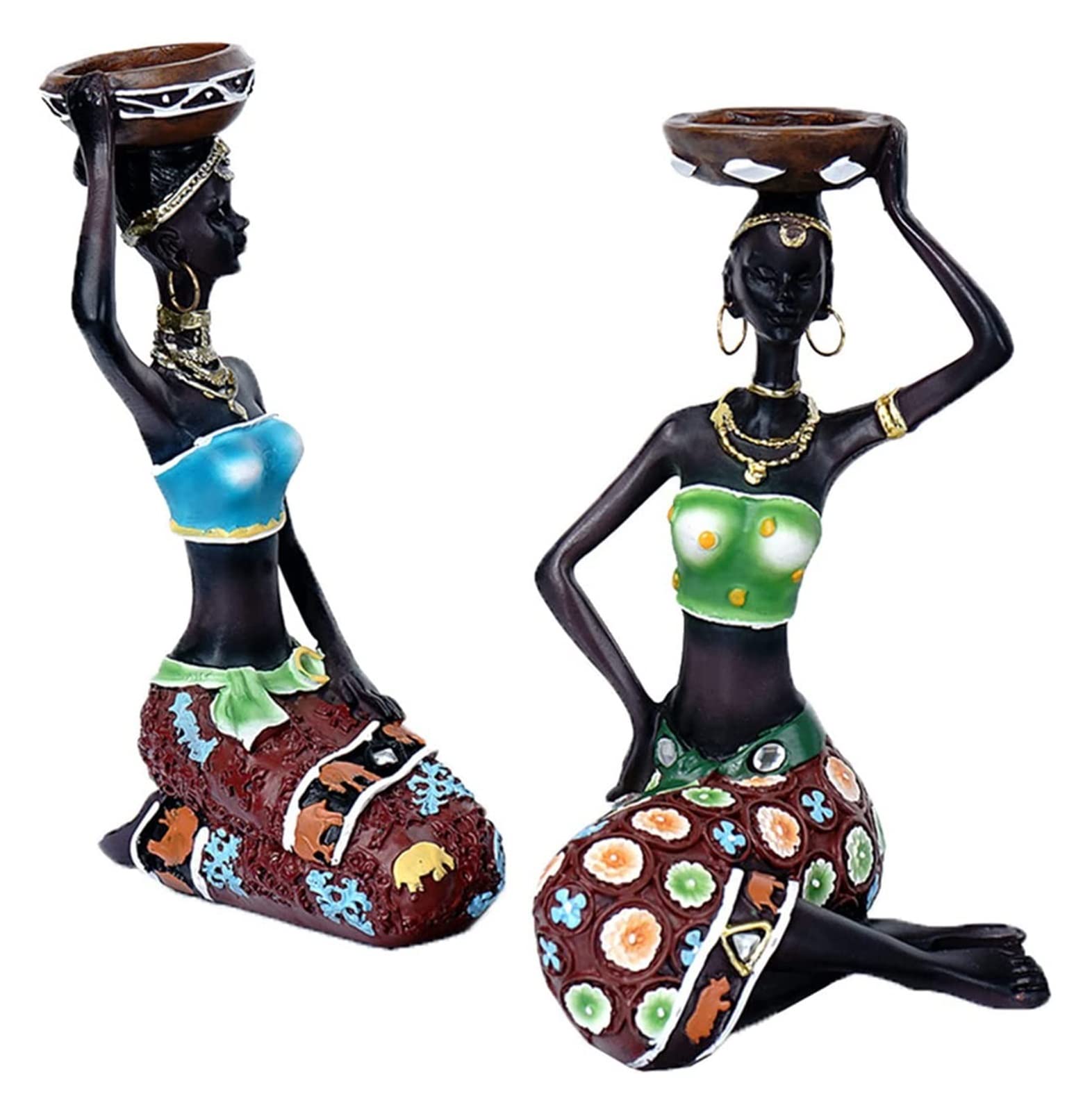 African Tribal Lady Figurine Candle Holder - Handcrafted Statue Decor & Collectible Candlestick for Dining Table, Coffee Table, Wedding Centerpiece & Home Decor