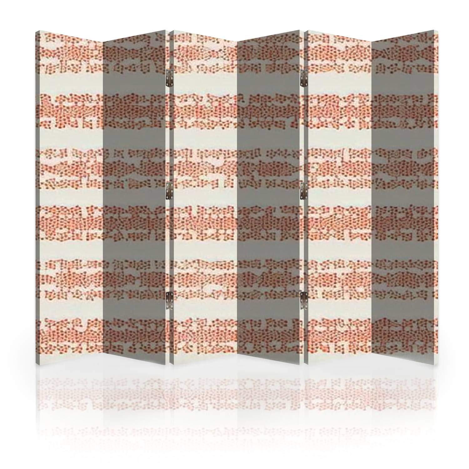 Trendy Canvas Room Divider Screen - 6 Panel Folding Privacy Partition with Colorful Mosaic Orange Stripes on Natural Linen | Perfect for Home Office, Bedroom Separation, and Studio Space Dividers