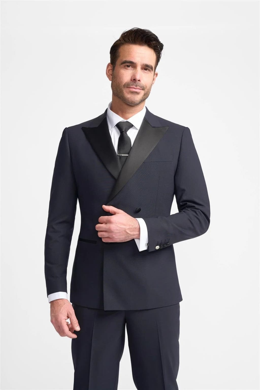 Cavani Aspen Men's Navy Blue Double Breasted Tuxedo Suit for Weddings, Prom & Formal Events - Classic Slim Fit Dinner Jacket