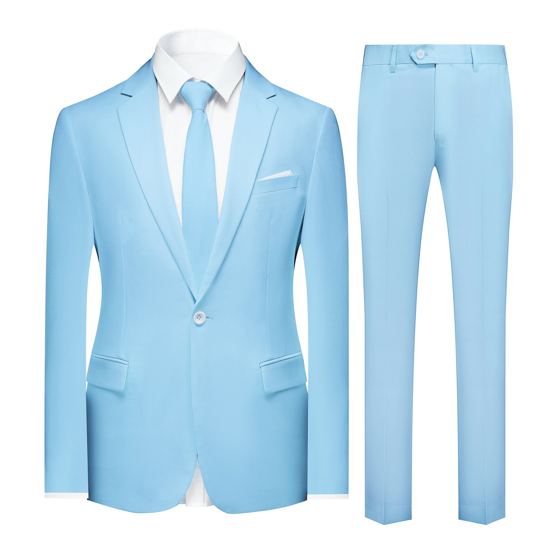 2 Piece Slim Fit Light Blue Men's Suit - Elegant Business & Formal Wear for Weddings, Office & Special Occasions