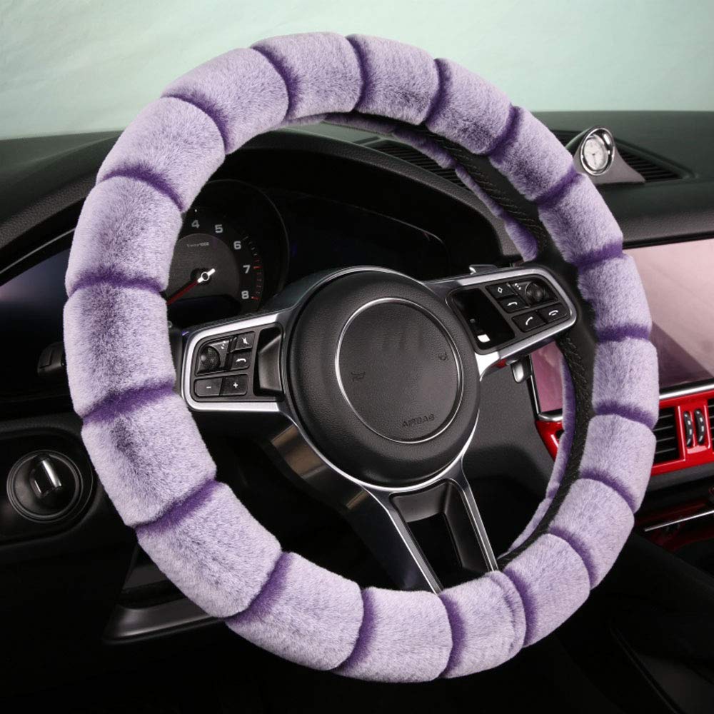 Fluffy Winter Warm Steering Wheel Cover - Universal 15 Inch (38cm) Anti-Slip Plush Protection Pad for Men & Women - Perfect for Cold Weather Commuting & Road Trips
