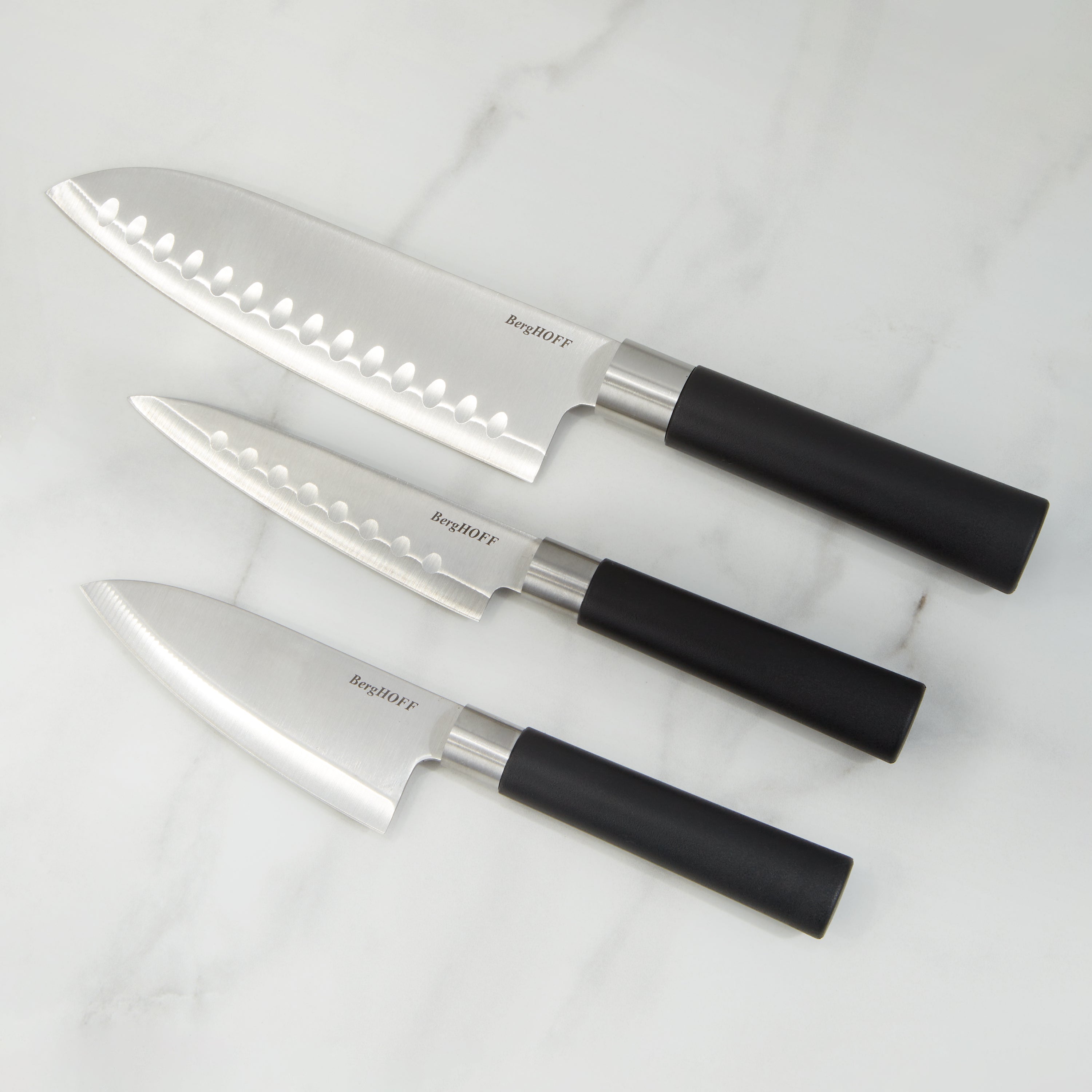 BergHOFF DiNA Codon 3-Piece Stainless Steel Santoku Knife Set - Professional Kitchen Knives for Slicing, Dicing & Chopping - Perfect for Home Chefs & Cooking Enthusiasts