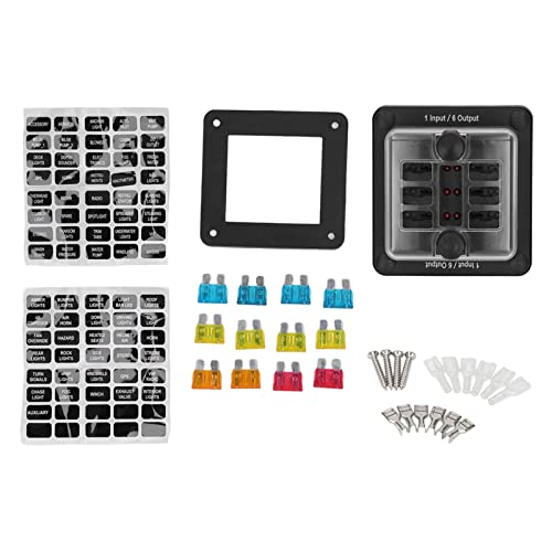 6 Way Waterproof Blade Fuse Block Kit with LED Warning Indicator - Universal Fuse Box Holder for Car, Marine, Boat, RV Electrical Systems (Perfect for Automotive Wiring & Marine Circuit Protection)