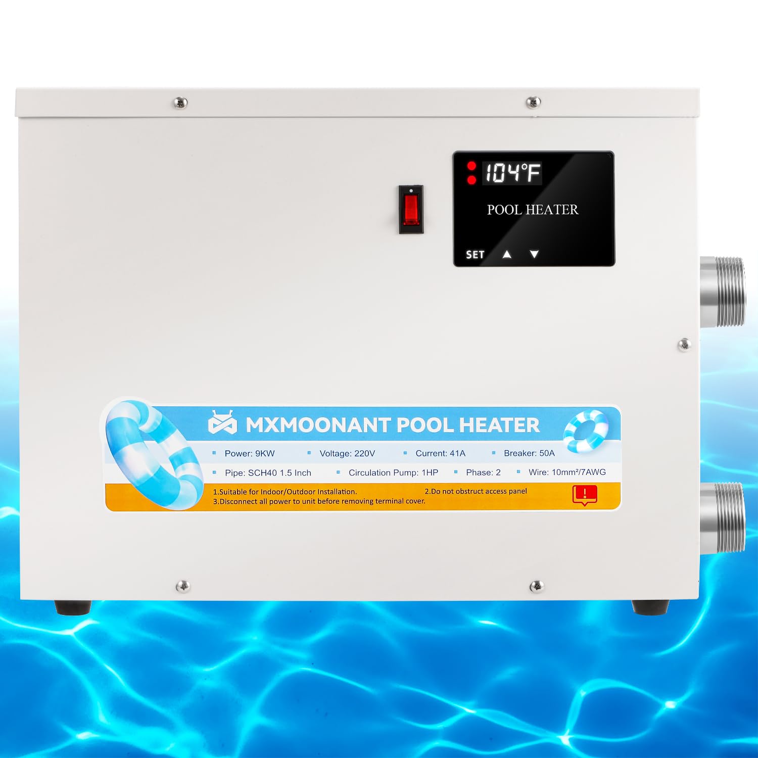 15KW 220V Electric Pool Heater with Touchscreen - Mxmoonant Swimming Pool & Hot Tub Water Thermostat for Above Ground/Inground Pools, Spas, Bathtubs | Fast Heating for Year-Round Comfort