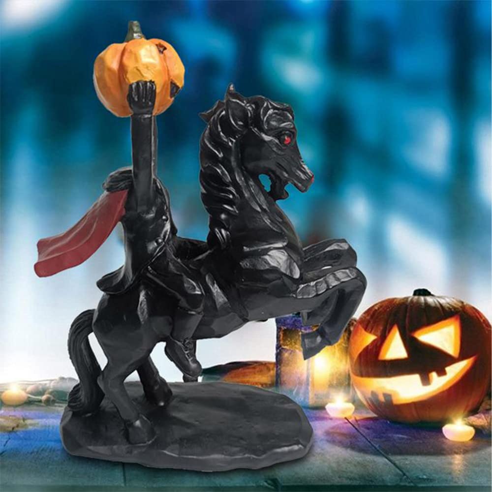 Spooky Sleepy Hollow Headless Horseman Statue - Halloween Decor with Pumpkin Head, Handcrafted Resin Figurine for Home & Bedroom - Perfect for Halloween Party Decorations, Haunted House Themes, and Gothic Interior Design