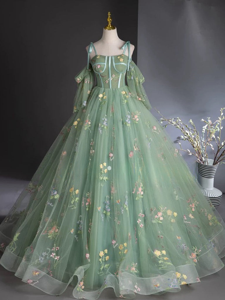 Elegant A-Line Sweetheart Neck Tulle Lace Green Long Prom Dress for Women - Perfect for Homecoming, Formal Dances & Special Occasions