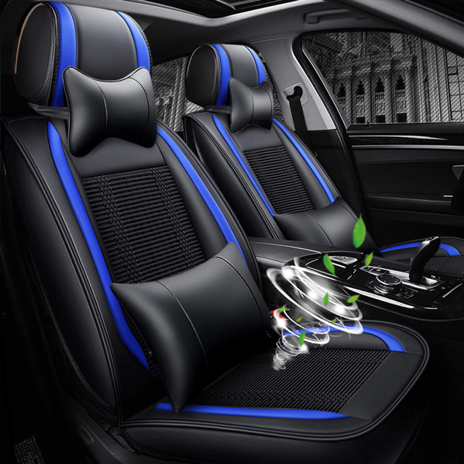 Premium Leather Car Seat Covers Full Set - Universal Fit for Cars, Trucks, SUVs & Vans (5-Seat, Blue) | Durable Protection & Comfort for Daily Commute, Road Trips & Family Travel