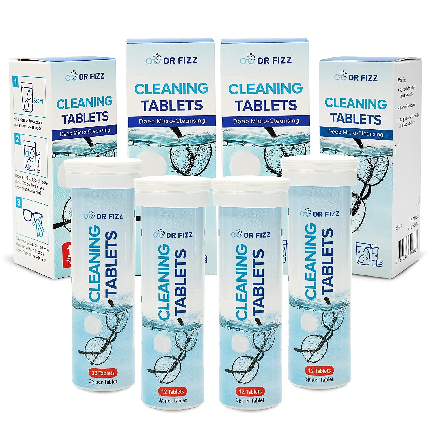 Premium Glass Cleaning Tablets for Eyeglasses & Sunglasses - Lens Cleaner for Large & Small Frames | 4-Pack | Perfect for Travel, Office, and Home Use