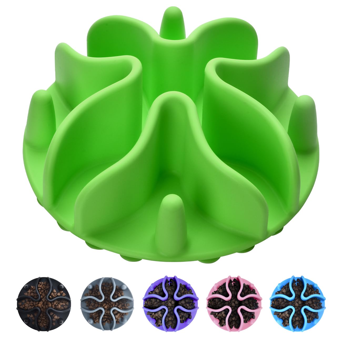 Slow Feeder Dog Bowl Insert - Non-Slip Silicone Pet Food Puzzle Mat with Strong Suction Cups for Stainless Steel, Glass & Ceramic Bowls (Green, Small Size) - Perfect for Fast Eaters & Digestion Aid During Mealtime