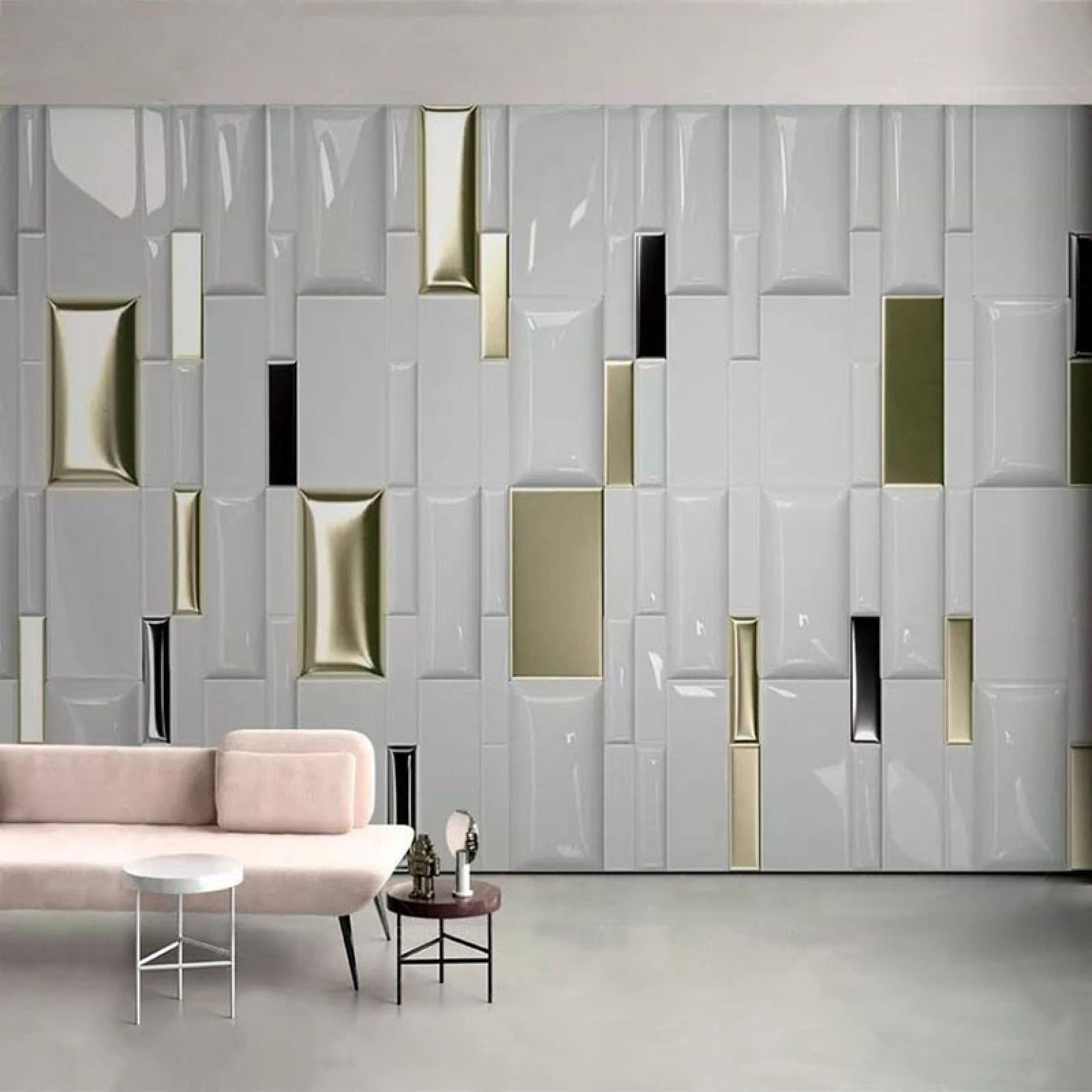 Modern 3D Geometric Gold Wall Mural - Soft Textured Wallpaper for Living Room, Dining Room & Bedroom Decor - 157.5