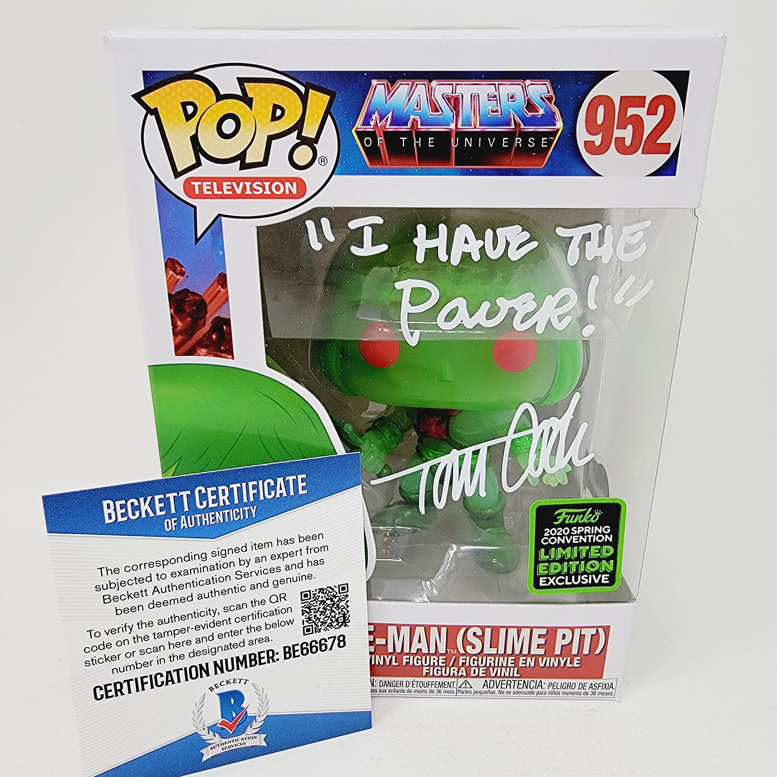 Tom Cook Signed Pop Figure Slime He-Man MOTU 1983 Beckett Certified - Free Pop Protector Included - Perfect for Collectors & MOTU Fans