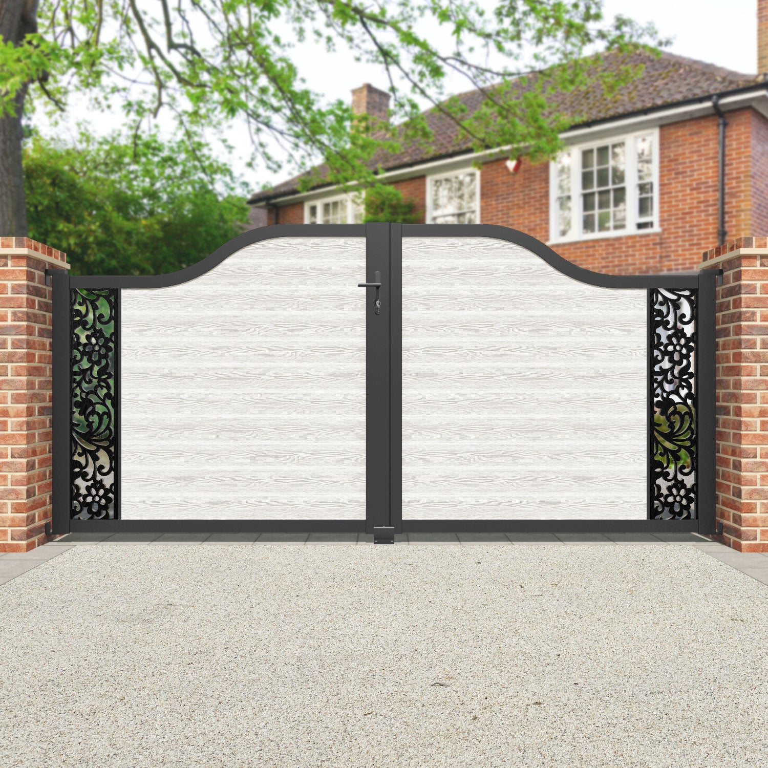 Classic Eden Curved Top Driveway Gate - Light Stone Finish - Elegant End Screen - Perfect for Home Entryways, Garden Gates & Property Security