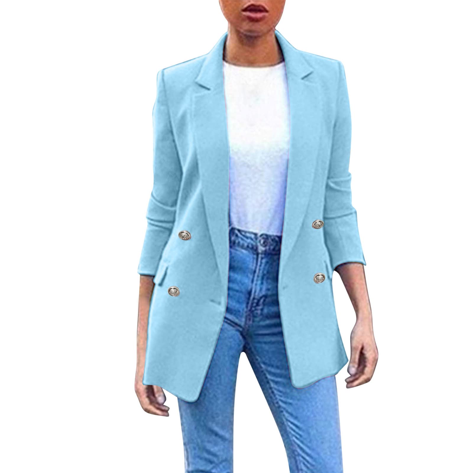 Plus Size Women's Double Breasted Corduroy Blazer Jacket - Long Sleeve Heat Reflective Coat for Work, Office & Winter Fashion