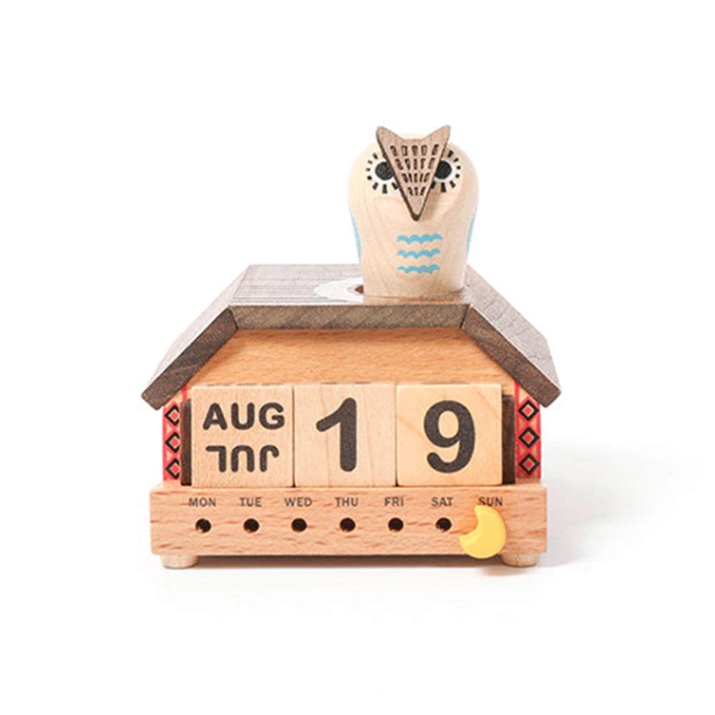 NNR Wooden Perpetual Desk Calendar with Owl Design - Handcrafted Music Box Gift for Mom, Kids, or Office Decor | Perfect for Birthdays, Anniversaries & Home Organization