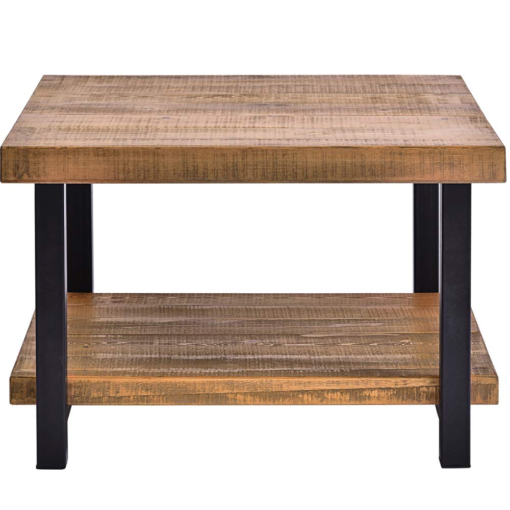 Rustic Natural Wood Coffee Table - 26 Inch Industrial Living Room Table with Shelf, Retro Wooden Tabletop & Metal Frame - Perfect for Lounge, Cocktail, Tea, and Home Decor (Brown)
