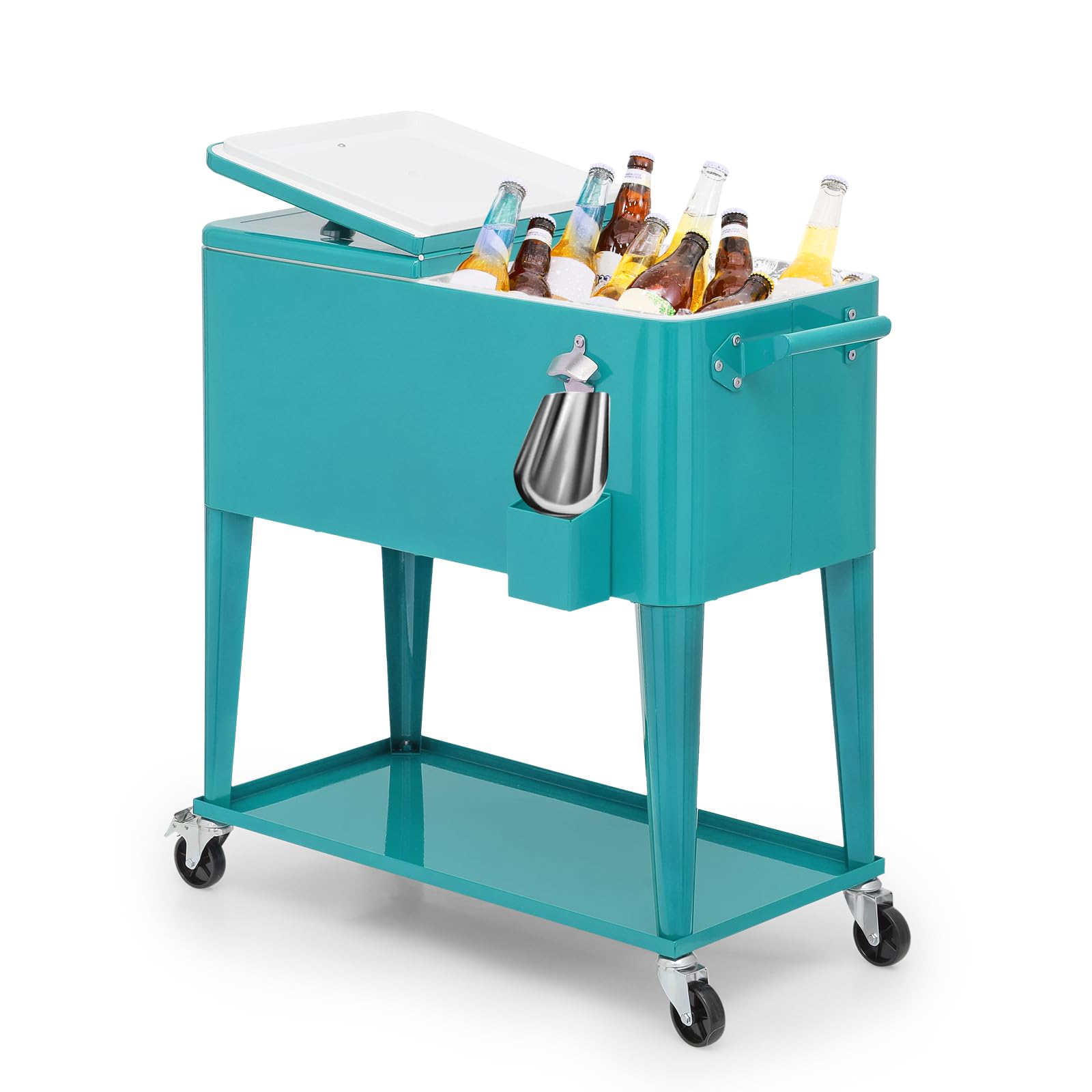 **Magshion 80-Quart Rolling Ice Chest Cooler Cart with Wheels & Handle - Outdoor Patio Cooler with Bottle Opener & Shelf - Perfect for Parties, BBQs, Camping & Beach Trips**