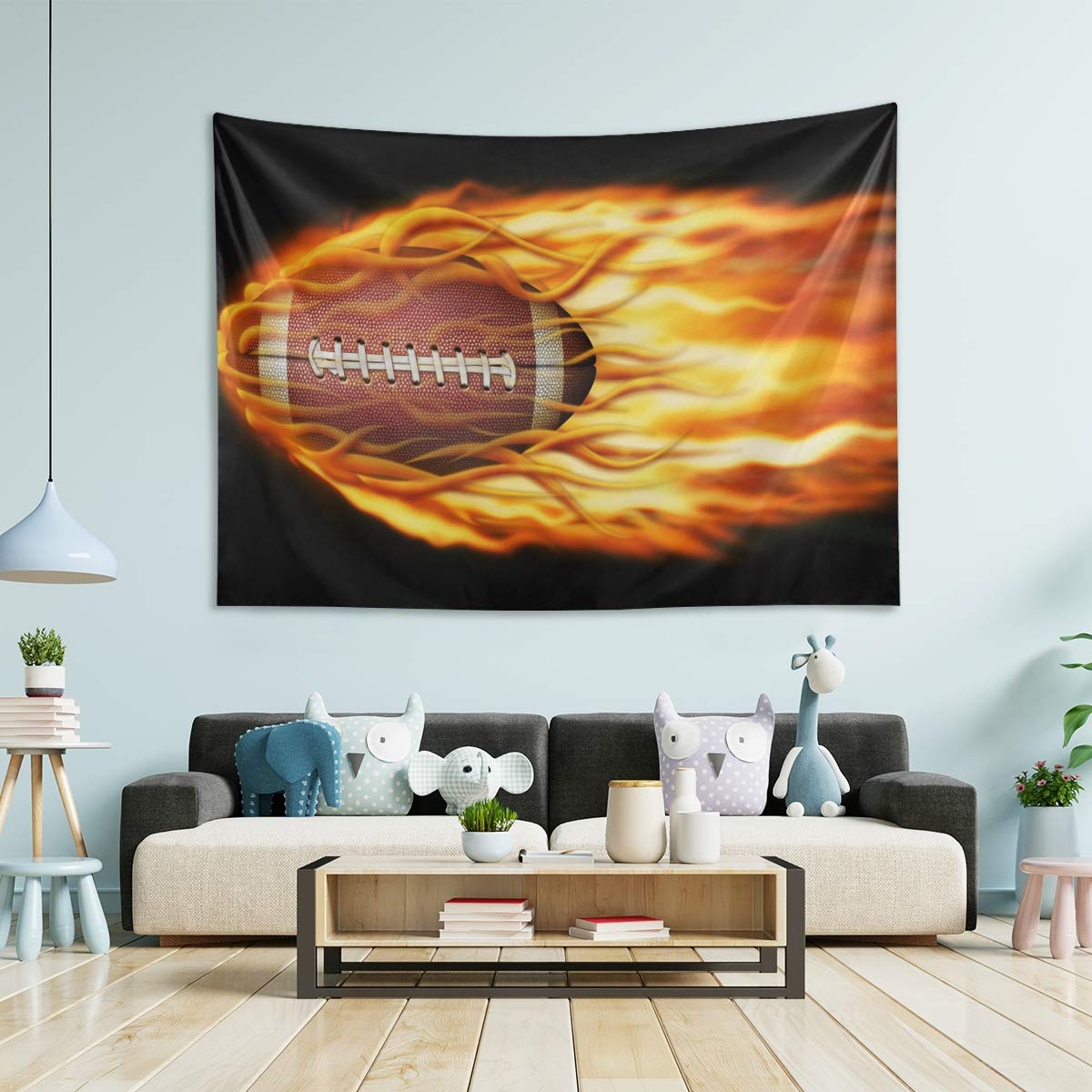 Flaming Football Tapestry Wall Hanging - 60x50 Inch Large Football Decor for Bedroom, Dorm, Game Room | Sports Themed Home Decor & Man Cave Wall Art