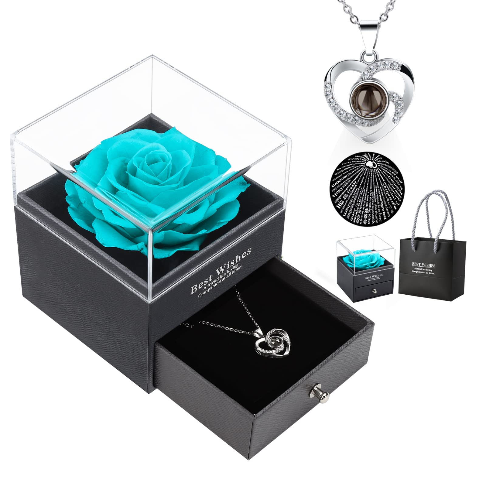 Preserved Real Red Rose in Gift Box - Romantic Birthday, Valentine's & Anniversary Gifts for Mom, Wife & Women | Perfect for Mother's Day, Wedding Anniversaries & Special Occasions (Light Blue)