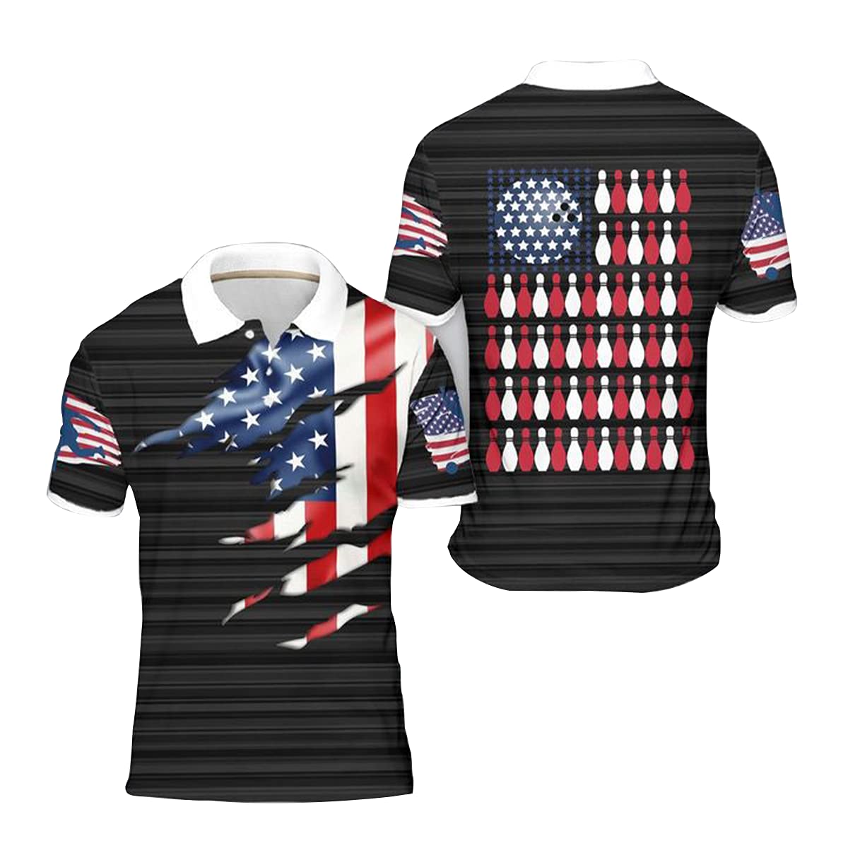 USA Flag Bowling Polo Shirt for Men - Lightweight Patriotic American Apparel for Sports & Casual Wear