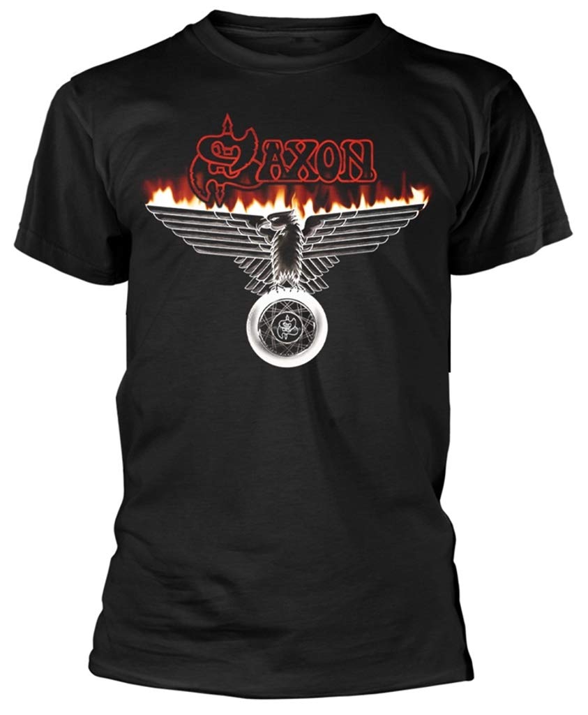 Saxon 'Burning Wheels of Steel' Black Band T-Shirt | Heavy Metal Music Merch | Concert & Casual Wear