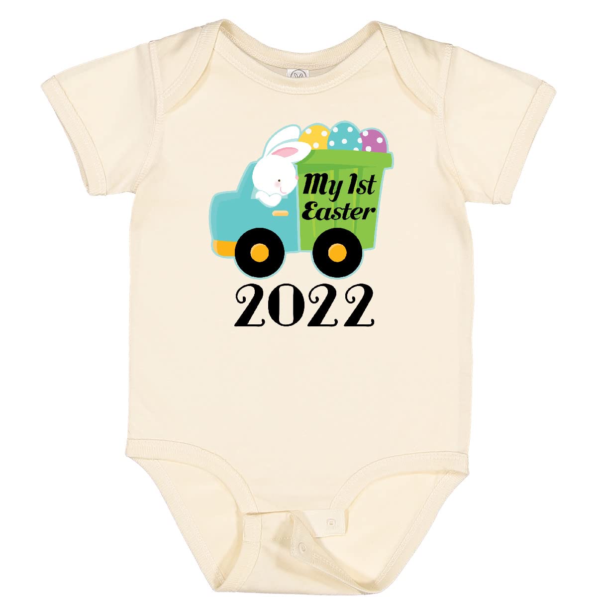 Inktastic Baby's 1st Easter 2022 - Cute Bunny & Egg Truck Design Baby Bodysuit - Soft Cotton Onesie for Newborns & Infants - Perfect Easter Outfit & Photo Prop