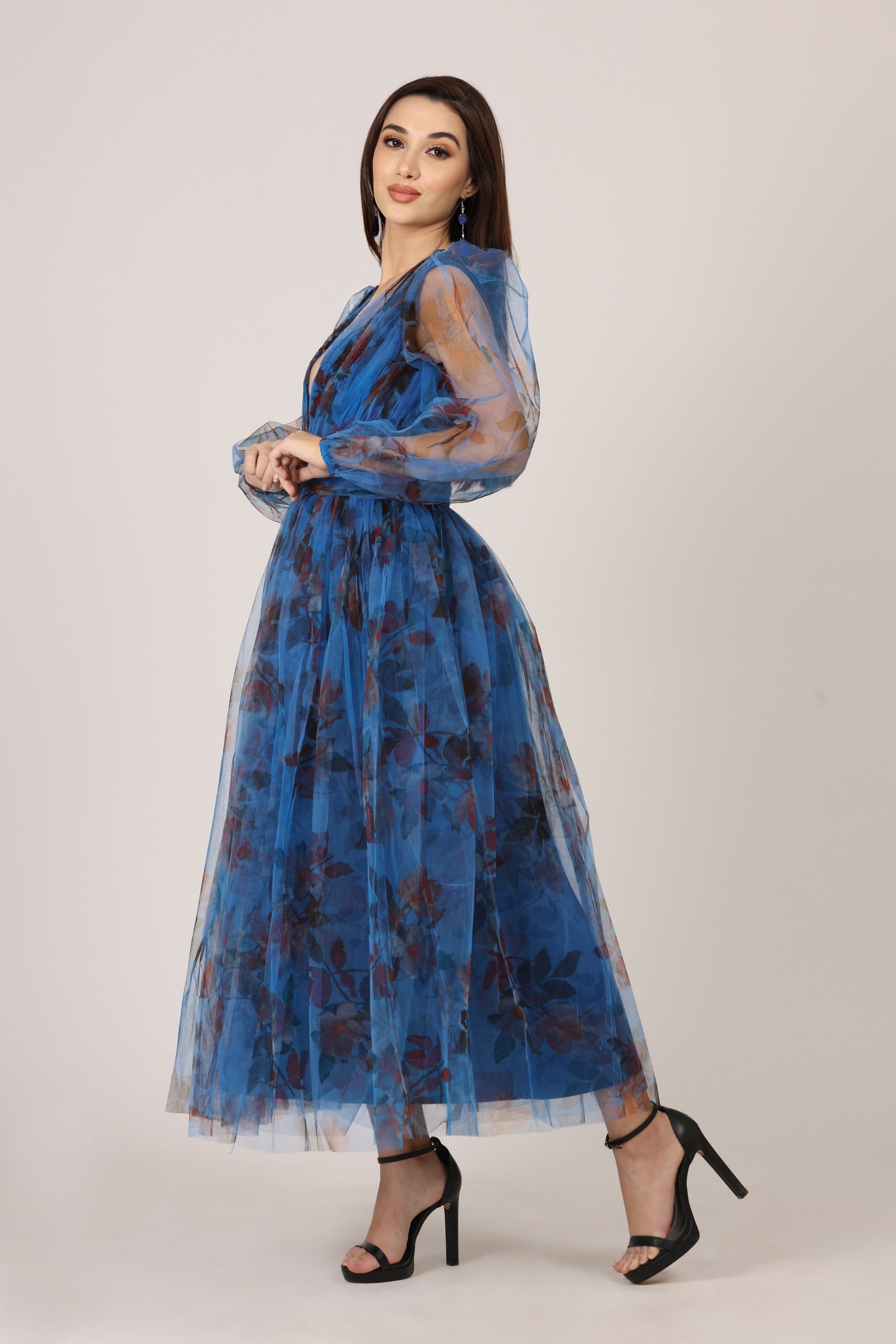 Quincy Midi Dress - Blue Floral Print Women's Casual Dress | Perfect for Spring, Summer, Beach Vacations & Date Nights