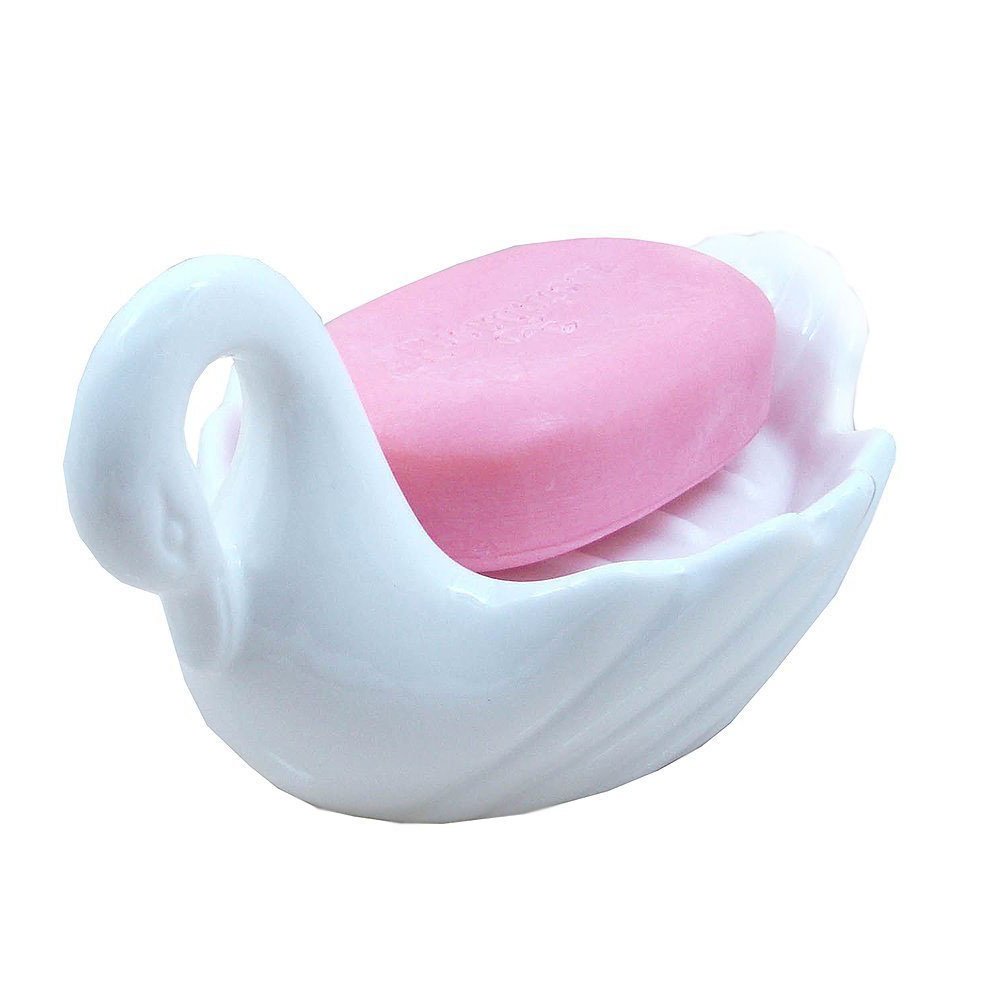 Zoele Fashion White Swan Ceramic Soap Dish - Elegant Soap Holder & Tray for Bathroom Countertop - Home Living Bathroom Accessories for Vanity, Sink, and Shower Organization