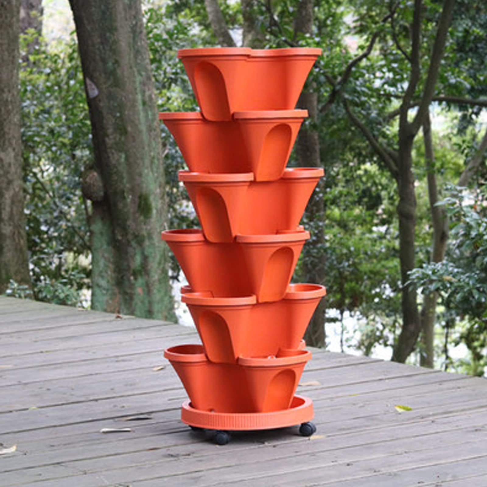 YXGLL 6-Tier Vertical Planter Kit - Stackable Garden Planting Tower with Nursery Pots for Strawberries, Herbs & Flowers (Red, Plastic) - Perfect for Small Space Gardening, Balconies & Indoor Plants