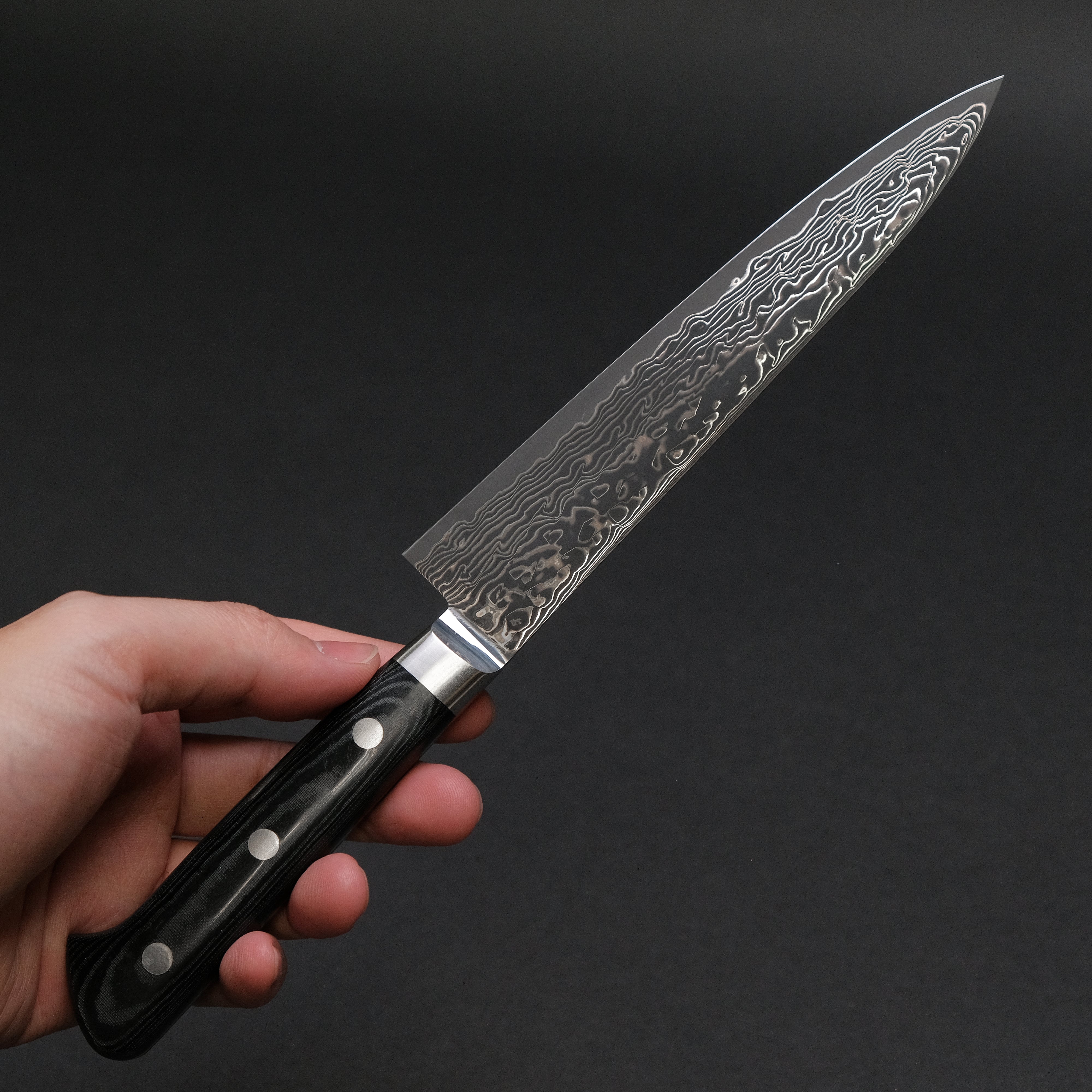 Hitohira FJ SG2 Nickel Damascus Black Petty Knife 150mm - High Carbon Steel Blade with Linen Micarta Handle - Perfect for Slicing, Chopping & Food Prep in Professional & Home Kitchens
