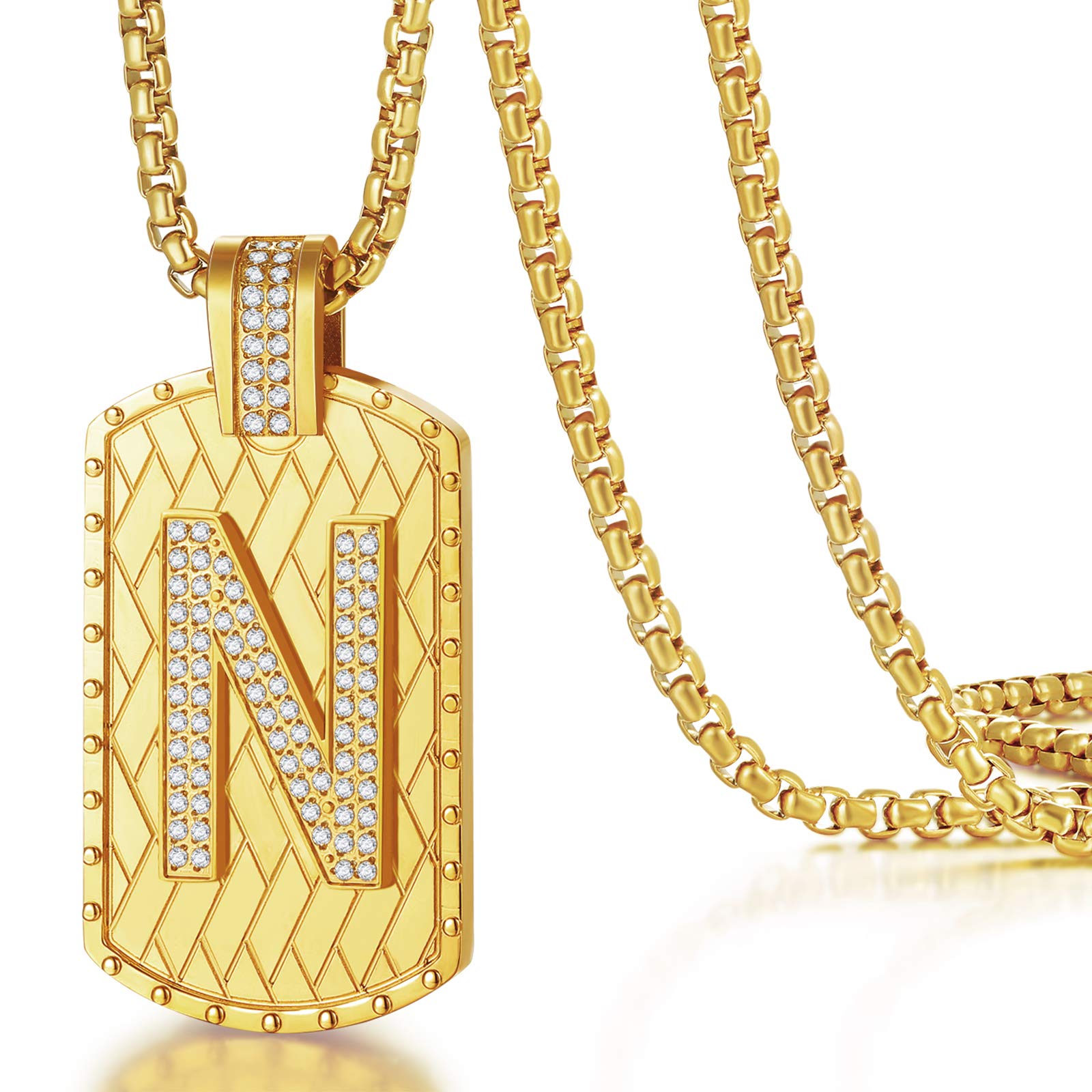 ETEVON Gold Plated Initial Necklace - Large Letter Pendant with Stainless Steel Chain for Men & Women | Hip Hop Jewelry Gift for Birthday, Father's Day, Husband, Boyfriend & Son | Perfect for Casual Wear, Date Night & Special Occasions