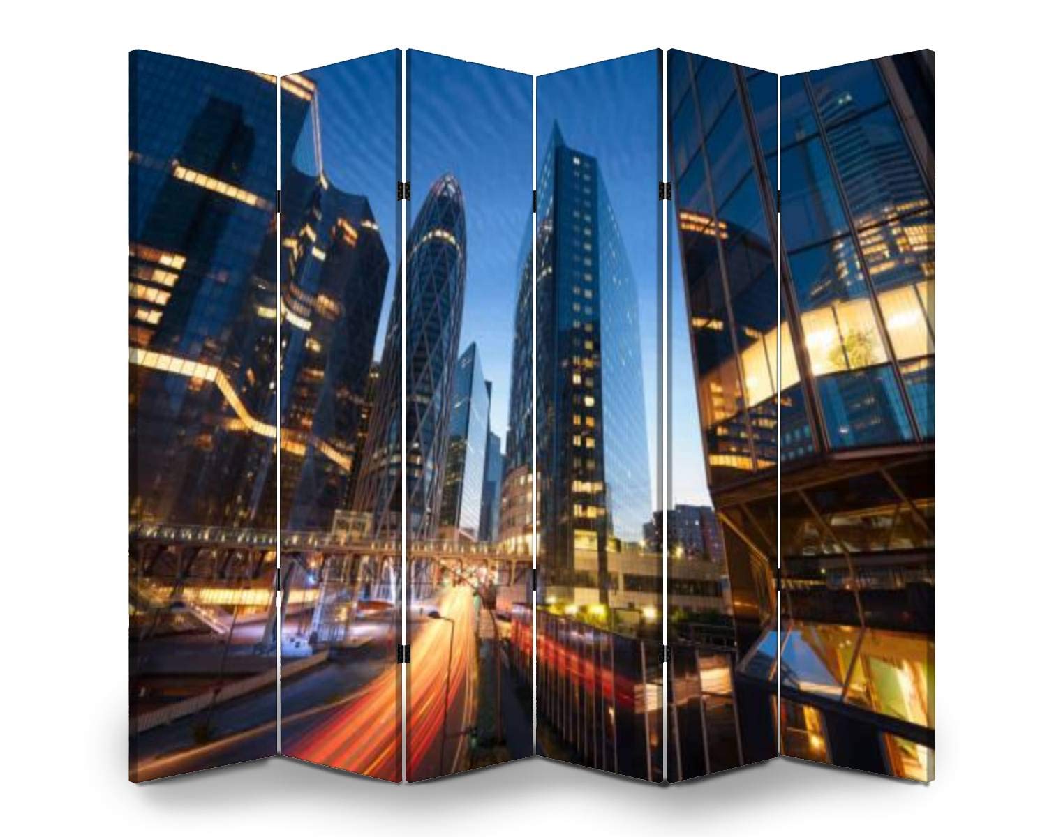 6-Panel Folding Room Divider Screen - Paris La Défense Business District Inspired Freestanding Privacy Partition for Indoor & Outdoor Use | Perfect for Home Office, Studio, or Event Space Separation