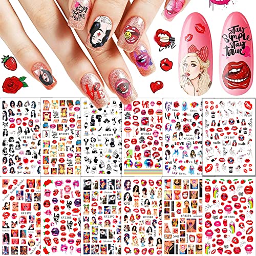3D Bad Girl Nail Stickers - Halloween Lip Designs for Manicure & Party
